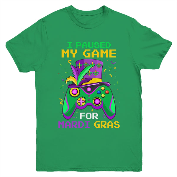 I Paused My Game For Mardi Gras Gamer Gaming Kids Boy Funny Youth Youth T Shirt Irish Green 600x.jpg