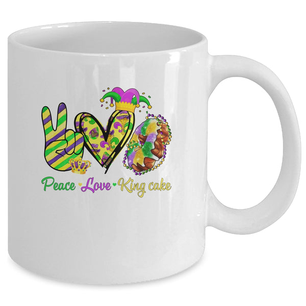 Peace Love King Cake Mardi Gras Men Women Kids Mug 11oz Mug White back 600x.jpg