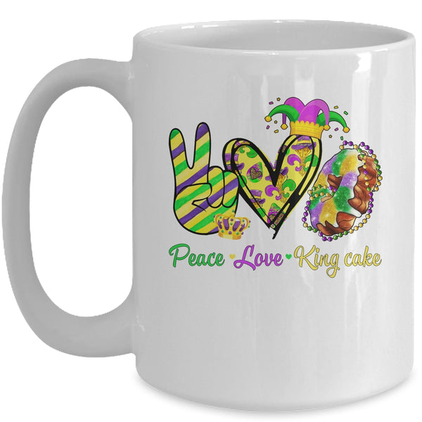 Peace Love King Cake Mardi Gras Men Women Kids Mug 15oz Mug White front 600x.jpg