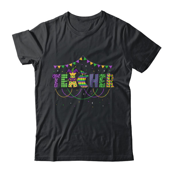 Funny Teacher Mardi Gras Family Matching Outfit Classic T Shirt Black 600x.jpg