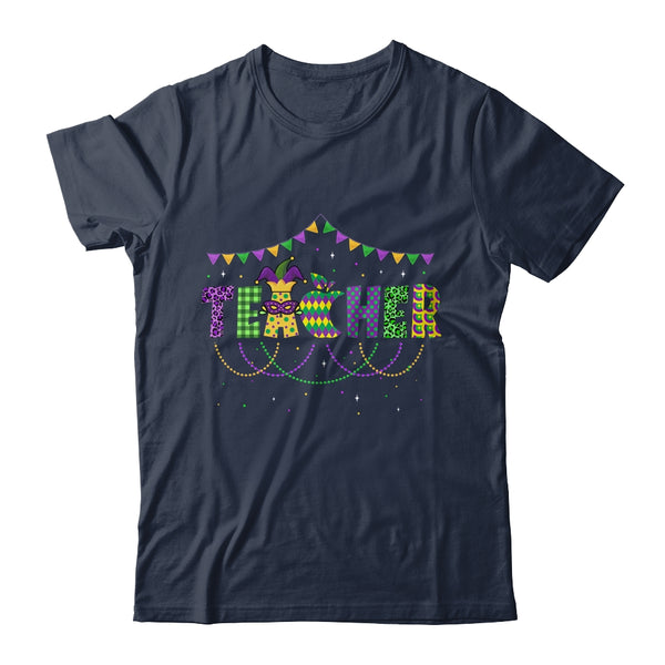 Funny Teacher Mardi Gras Family Matching Outfit Classic T Shirt Navy 600x.jpg