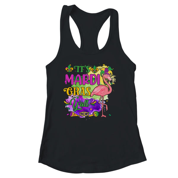 Funny Carnival Party Gift Idea Flamingo Mardi Gras Women s Ideal Racerback Tank Black 600x.jpg