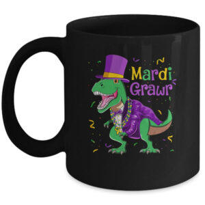 Mardi Grawr T Rex Dinosaur Dino Mardi Gras For Kids Boy Mug 11oz Mug Black front 600x.jpg