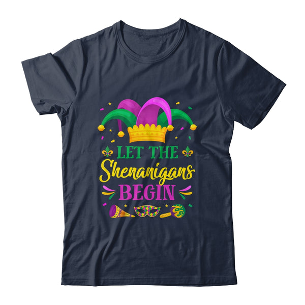 Let The Shenanigans Begin Mardi Gras Men Women Classic T Shirt Navy 600x.jpg