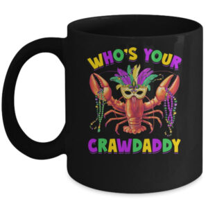 Whos Your Crawdaddy Crawfish Jester Mask Beads Mardi Gras Mug 11oz Mug Black front 600x.jpg