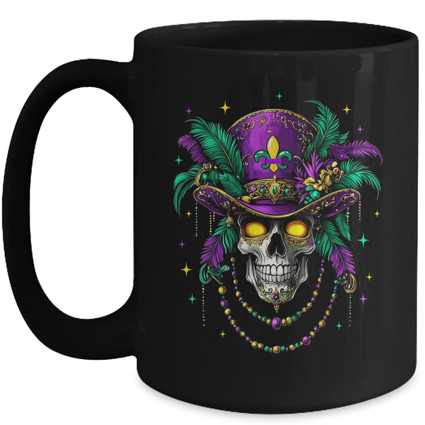 Mardi Gras Costume Sugar Skull Carnival New Orleans Trip Mug 15oz Mug Black front 600x.jpg