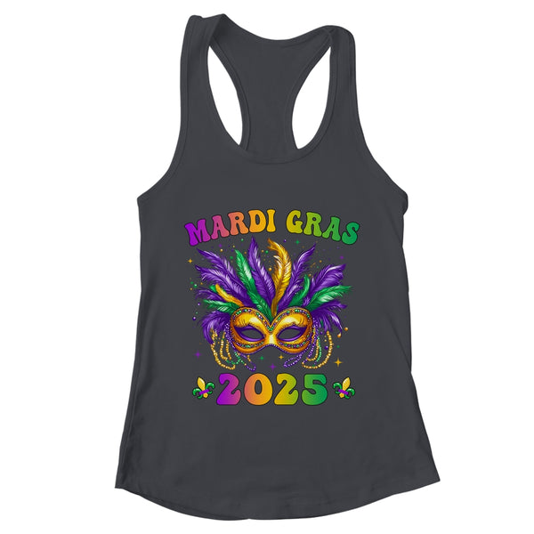 Mardi Gras 2025 Mask Feathers Mardi Gras Family Costume Cute Shirt Tank Top Women s Ideal Racerback Tank Black 600x.jpg
