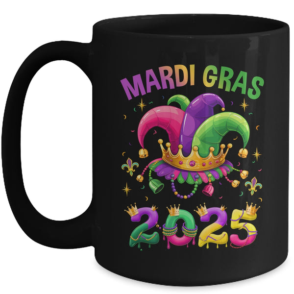 Mardi Gras 2025 Jester Outfit Kids Girls Boys Men Women Mug 15oz Mug Black front 600x.jpg