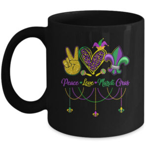 Peace Love Mardi Gras Leopard Heart Mardi Gras Festival Mug 11oz Mug Black front 600x 1.jpg