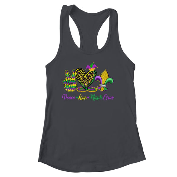 Peace Love Mardi Gras Beads For Women Carnival Parade Women s Ideal Racerback Tank Black 600x.jpg