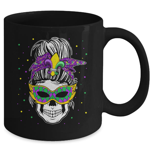 Messy Bun Hair Skull Mardi Gras Party For Women Mug 11oz Mug Black back 600x.jpg