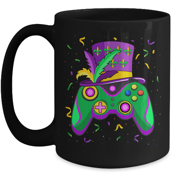 Mardi Gras Gamer Kids Gaming Boys Costume Mug 15oz Mug Black front 600x.jpg