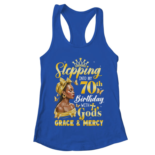 Stepping Into My 70th Birthday Afro Woman Religious Birthday Shirt Tank Top Women s Ideal Racerback Tank Royal 600x.jpg