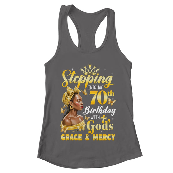 Stepping Into My 70th Birthday Afro Woman Religious Birthday Shirt Tank Top Women s Ideal Racerback Tank Dark Grey 600x.jpg