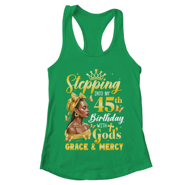 Stepping Into My 45th Birthday Afro Woman Religious Birthday Shirt Tank Top Women s Ideal Racerback Tank Kelly Green 600x.jpg