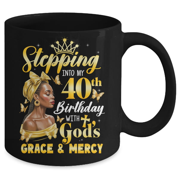 Stepping Into My 40th Birthday Afro Woman Religious Birthday Mug 11oz Mug Black back 600x.jpg