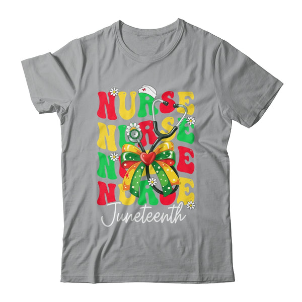 Juneteenth Nurse Groovy African Scrubs Top Bow Black Women Shirt Tank Top Classic T Shirt Sport Grey 600x 2.jpg
