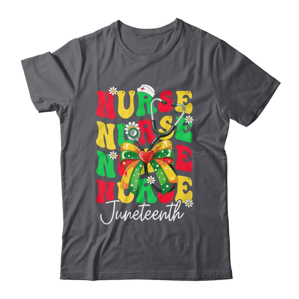 Juneteenth Nurse Groovy African Scrubs Top Bow Black Women Shirt Tank Top Classic T Shirt Dark Heather 600x 2.jpg