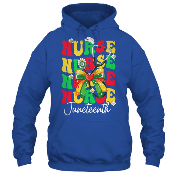 Juneteenth Nurse Groovy African Scrubs Top Bow Black Women Shirt Tank Top Pullover Hoodie Royal 600x 2.jpg