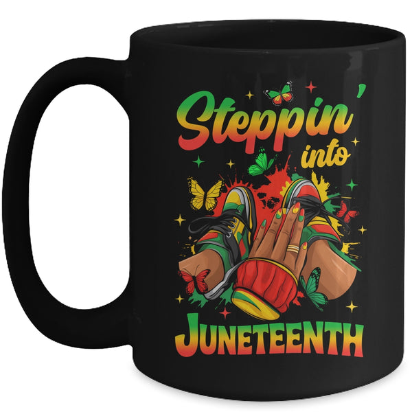 Stepping Into Juneteenth Afro Women Black Girls Sneakers Mug 15oz Mug Black front 600x 1.jpg