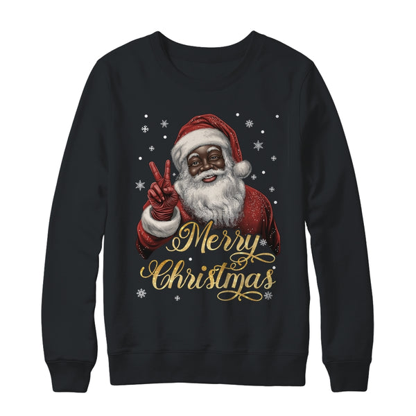 Funny African American Santa Christmas Family Matching Men Shirt Sweatshirt Crewneck Sweatshirt Black 600x.jpg