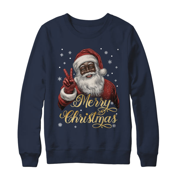 Funny African American Santa Christmas Family Matching Men Shirt Sweatshirt Crewneck Sweatshirt Navy 600x.jpg
