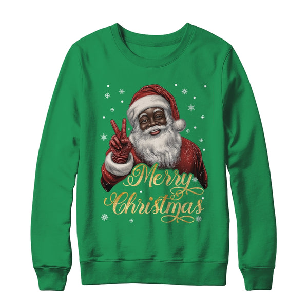 Funny African American Santa Christmas Family Matching Men Shirt Sweatshirt Crewneck Sweatshirt Irish Green 600x.jpg