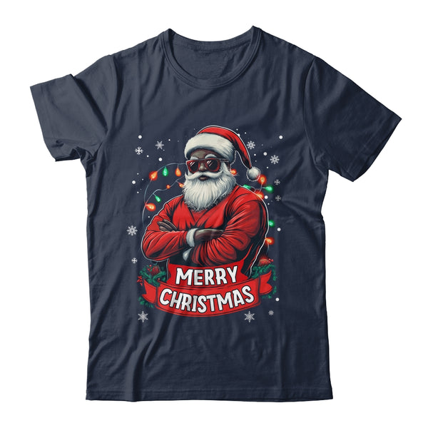 African American Santa Merry Christmas Retro Black X mas Shirt Sweatshirt Classic T Shirt Navy 600x.jpg