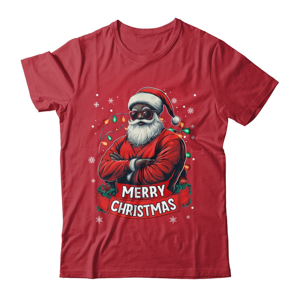 African American Santa Merry Christmas Retro Black X mas Shirt Sweatshirt Classic T Shirt Red 600x.jpg