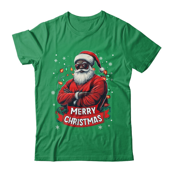 African American Santa Merry Christmas Retro Black X mas Shirt Sweatshirt Classic T Shirt Irish Green 600x.jpg