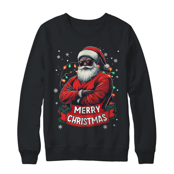 African American Santa Merry Christmas Retro Black X mas Shirt Sweatshirt Crewneck Sweatshirt Black 600x.jpg