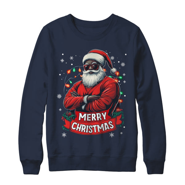 African American Santa Merry Christmas Retro Black X mas Shirt Sweatshirt Crewneck Sweatshirt Navy 600x.jpg