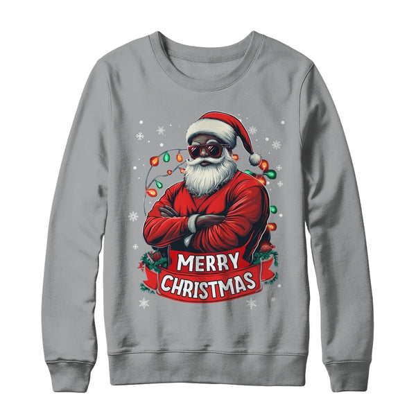 African American Santa Merry Christmas Retro Black X mas Shirt Sweatshirt Crewneck Sweatshirt Sport Grey 600x.jpg