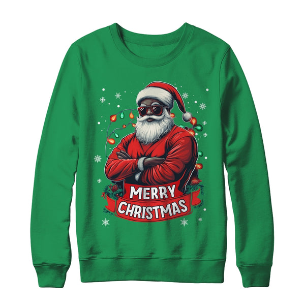 African American Santa Merry Christmas Retro Black X mas Shirt Sweatshirt Crewneck Sweatshirt Irish Green 600x.jpg