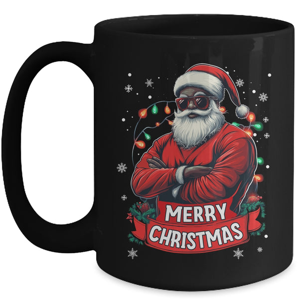African American Santa Merry Christmas Retro Black X mas Mug 15oz Mug Black front 600x.jpg