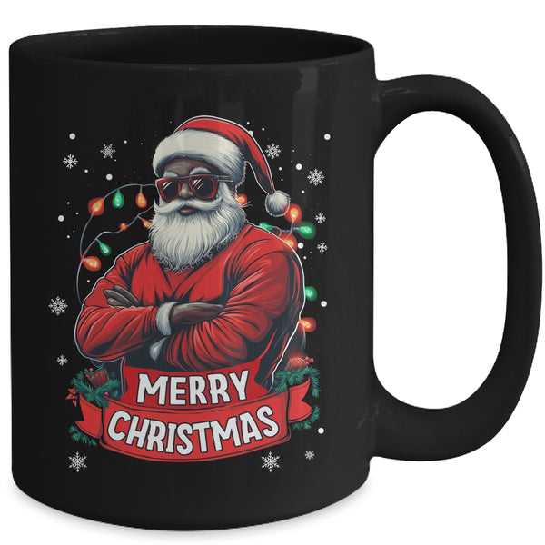 African American Santa Merry Christmas Retro Black X mas Mug 15oz Mug Black back 600x.jpg