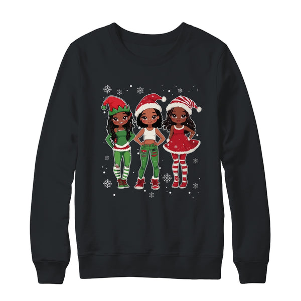 Merry Christmas Black Afro African Santa Hat ELF Melanin Shirt Sweatshirt Crewneck Sweatshirt Black 600x.jpg