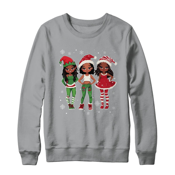 Merry Christmas Black Afro African Santa Hat ELF Melanin Shirt Sweatshirt Crewneck Sweatshirt Sport Grey 600x.jpg