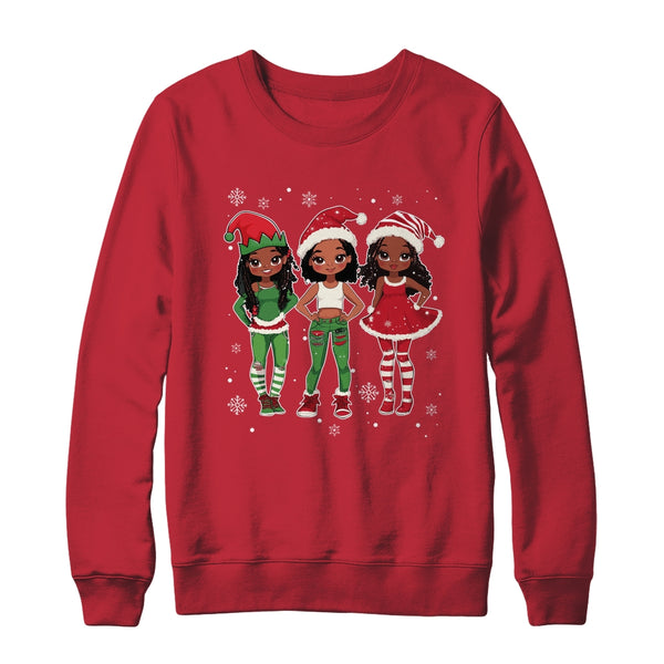 Merry Christmas Black Afro African Santa Hat ELF Melanin Shirt Sweatshirt Crewneck Sweatshirt Red 600x.jpg