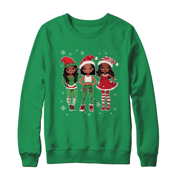 Merry Christmas Black Afro African Santa Hat ELF Melanin Shirt Sweatshirt Crewneck Sweatshirt Irish Green 600x.jpg