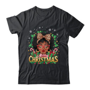 Merry Christmas African American Black Women Afro Messy Bun Classic T Shirt Black 600x.jpg