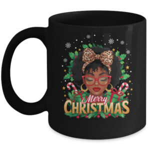 Merry Christmas African American Black Women Afro Messy Bun Mug 11oz Mug Black front 600x.jpg