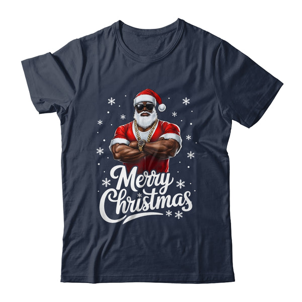 African American Santa Christmas Cool Afro Black Men Classic T Shirt Navy 600x.jpg
