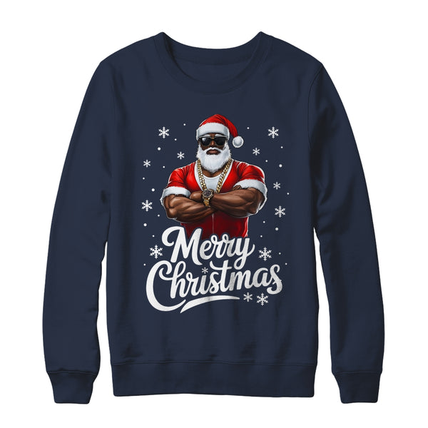 African American Santa Christmas Cool Afro Black Men Crewneck Sweatshirt Navy 600x.jpg