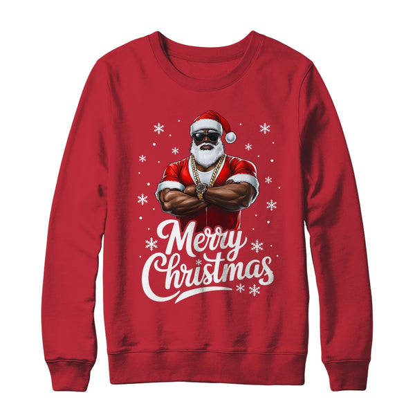 African American Santa Christmas Cool Afro Black Men Crewneck Sweatshirt Red 600x.jpg