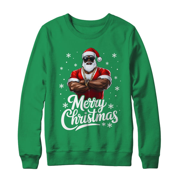 African American Santa Christmas Cool Afro Black Men Crewneck Sweatshirt Irish Green 600x.jpg