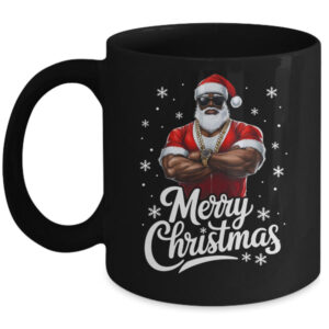 African American Santa Christmas Cool Afro Black Men Mug 11oz Mug Black front 600x.jpg