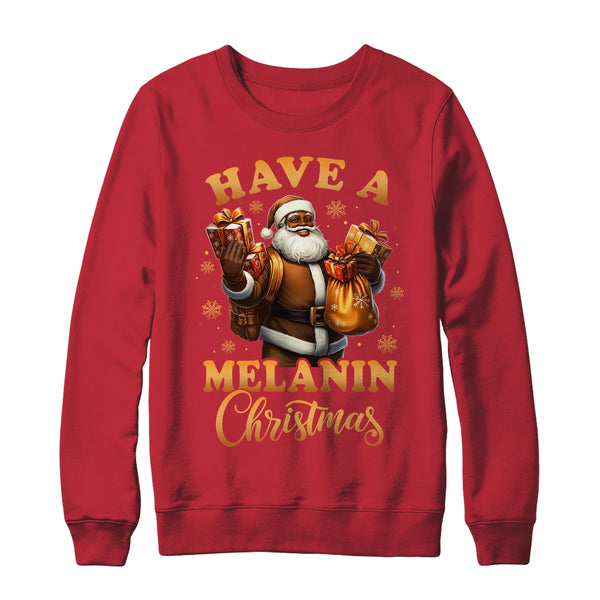 Have A Melanin Christmas African American Santa Afro Proud Crewneck Sweatshirt Red 600x.jpg