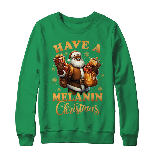 Have A Melanin Christmas African American Santa Afro Proud Crewneck Sweatshirt Irish Green 600x.jpg
