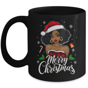 Merry Christmas Black Women African Girl Santa Hat Xmas Mug 11oz Mug Black front 600x.jpg